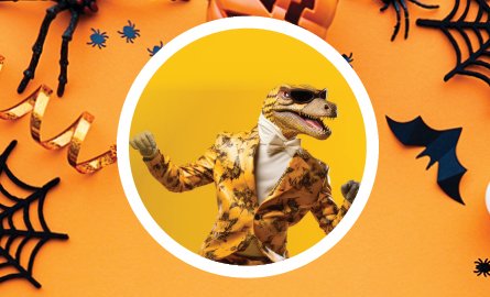 Youth dressed up in a t-rex costume